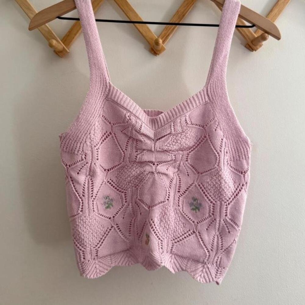 Freshman 1996 pink crochet knit tank floral Y2K cottagecore M